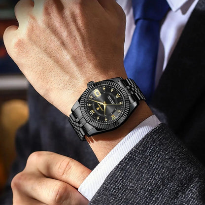 POEDAGAR Herrenuhr – Luxusmodell, wasserdicht, aus Edelstahl, mit Leuchtanzeige, im Militärstil, mit Datumsanzeige, Quarzwerk, ideal für die Arbeit oder berufliche Anlässe.
