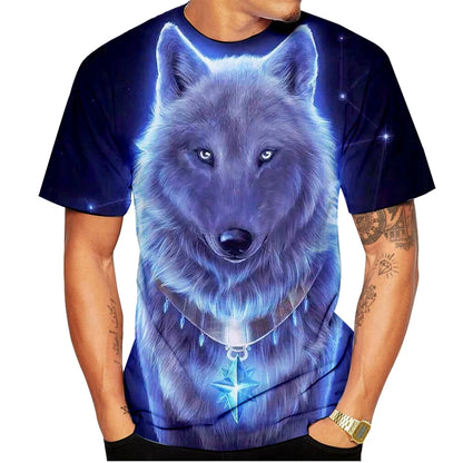New summer Wolf print men's women's fashion creative 3D printed short sleeve T-shirt funny casual Digital print Tops kids tees