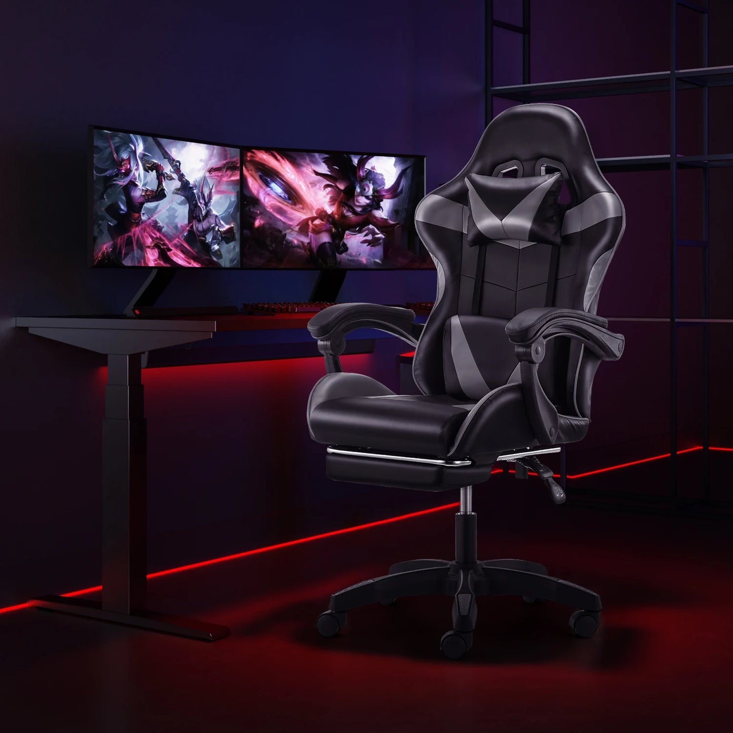 Ergonomic Gaming Chair with Massage Function, Adjustable Reclining Computer Chair with Footrest, Lumbar Support, Headrest & Armrests