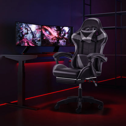 Ergonomic Gaming Chair with Massage Function, Adjustable Reclining Computer Chair with Footrest, Lumbar Support, Headrest & Armrests
