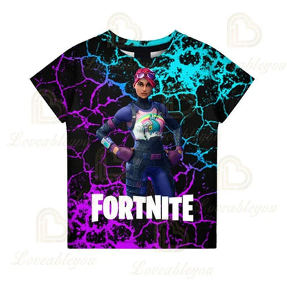 Μπλουζάκι Fortnite για αγόρια, παιδικές μπλούζες καλοκαιρινές, ρούχα για παιδιά, 3D αστεράτα γραφικά Battle Royale παιχνιδιού, T-shirt για νήπια, μπλούζα Tee για κορίτσια