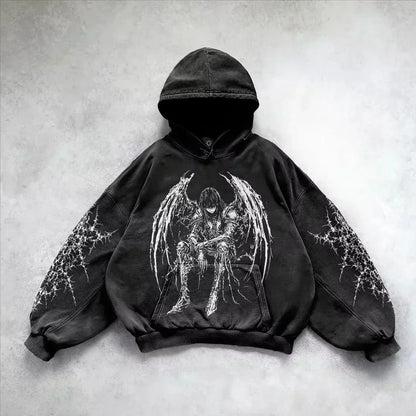 American Y2K New Hip Hop Trend Retro Hoodie Women Street Casual Loose Joker Vintage Sweatshirt Unisex Fleece Padded Warm Hoodie