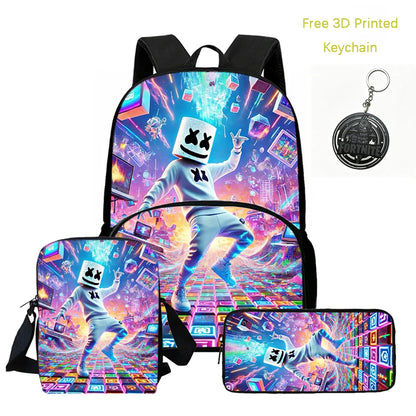 FORTNITE 3Pcs Lightweight Backpack With Front Pocket,Crossbody Bag&Pencil Case For Age 5-9 Boys Girls,Free 3D Printed Keychain.