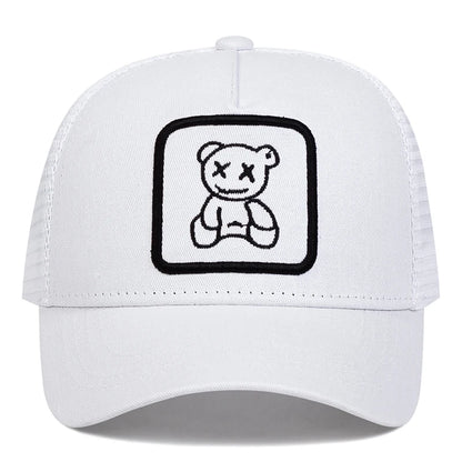 Cute Bear Embroidery Mesh Trucker Hat Unisex Adjustable Baseball Cap Spring Summer Outdoor Casual Sunscreen Hat