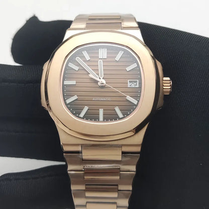 Luxury Rose Gold 40MM Square NH38 Movement Automatic Mechanical Men's Watch Sapphire Crystal Date Stainless Steel Strap