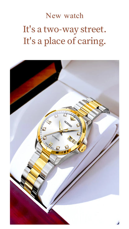 OUPINKE 3199 Real Diamond Automatic Watch for Women Sapphire Crystal Mirror 50M Waterproof Luxury Elegant Ladies Watch Set