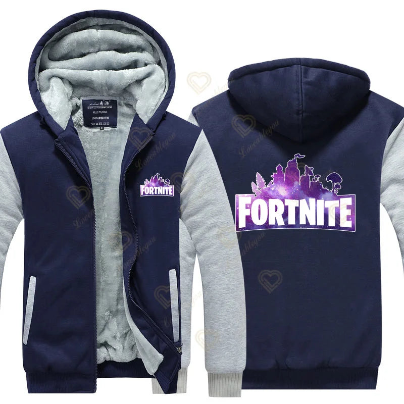 New Arrival Fortnite Men Cool Sweatshirt Battle Game Coat Winter Thick Fleece Warm Zipper Harajuku Hoodie Streetwear