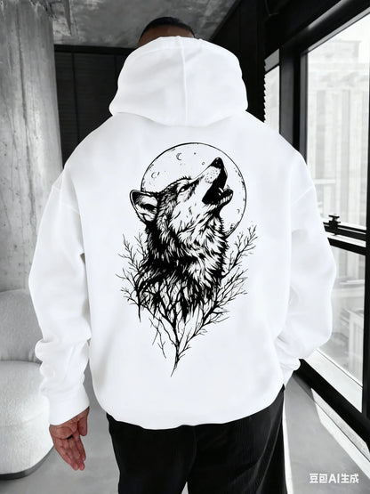 Men's Wolf Pattern Printed Hooded Sweatshirt A Comfortable Casual and Fashionable Hooded Pullover Shirt Men's Clothing