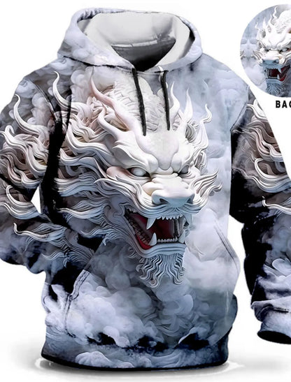 Chinese New Year Dragon Hoodie Men's Graphic Animal Prints Daily Classic Casual 3D Pullover Streetwear Hoodies Long Sleeve Hooded