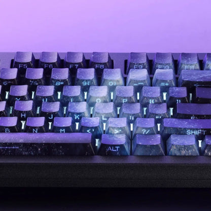Teclas PBT transparentes con degradado galaxia morado y grabado lateral, 135 teclas, compatibles con teclado mecánico de 60/64/84/98/108 teclas