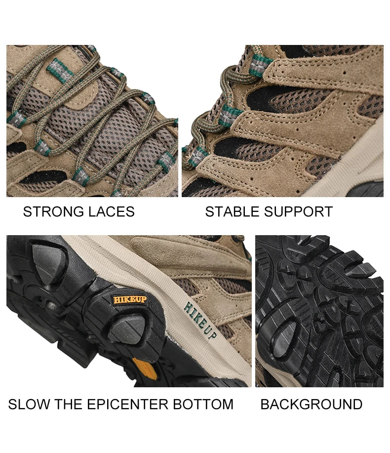 HIKEUP Hiking Shoes for Men, Designer Climbing Trekking Sneakers, Leather Outdoor Sports Work Shoes, Running Shoes