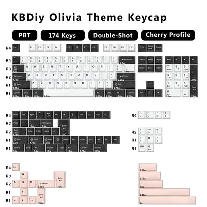 KBDiy GMK WOB Keycap Cherry Profile Double Shot PBT ISO 7u Black and White Keycaps For Mechanical Keyboard Retro Gaming Key Cap