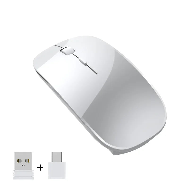 Rechargeable Type-C Wireless Mouse with USB Dual Receiver, Silent Ergonomic Wireless Mouse, Adjustable 1600 DPI Computer Mouse for Laptop & PC