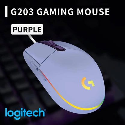 Logitech G203 LIGHTSYNC-mus trådbunden 8000 DPI-sensor RGB Sync 6 knappar mekanisk spänning för kontor och gaming