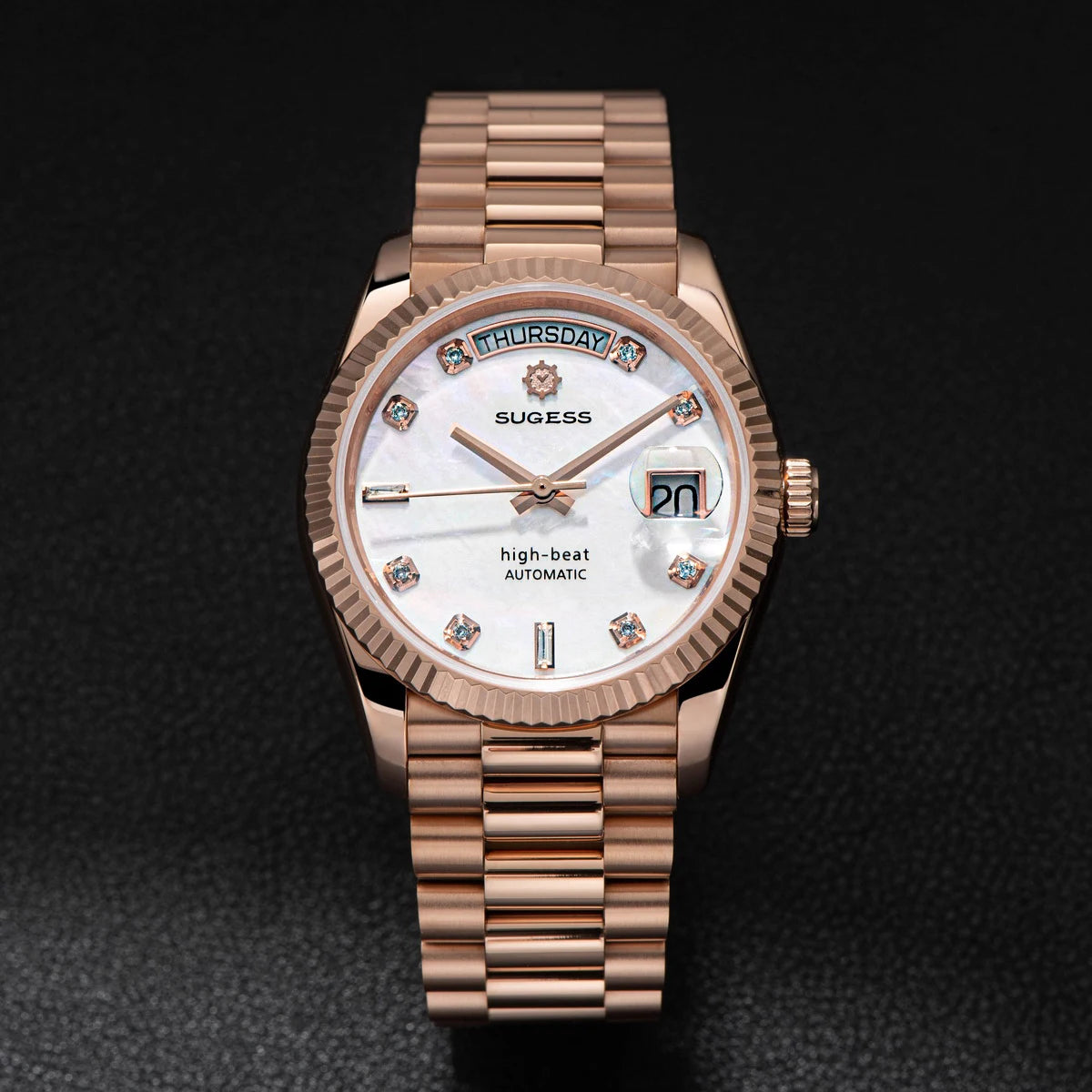 Sugess Watch of Men 36mm Date Automatic Retro Mechanical Wristwatches Sapphire Crystal RoseGold Dandong SL3034 Movement Day New