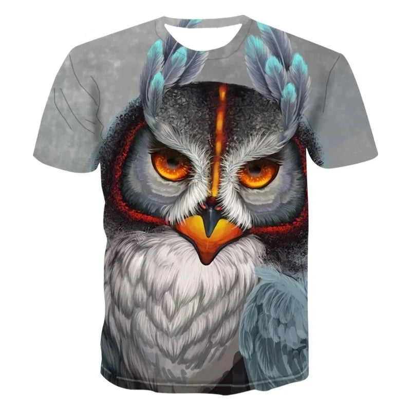 3D Printed Cool Wolf Owl T Shirt For Men Funny Animal Pattern Short-Sleeved Tees Harajuku Streetwear Tops O-Neck T-Shirt Clothes
