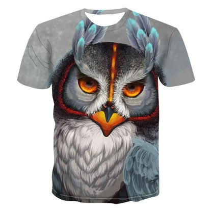 3D Printed Cool Wolf Owl T Shirt For Men Funny Animal Pattern Short-Sleeved Tees Harajuku Streetwear Tops O-Neck T-Shirt Clothes