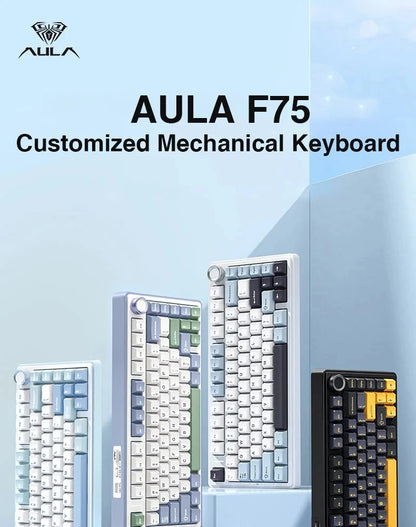 AULA F75 Game Mechanical Keyboard RGB Light 2.4G /BT5.0/Wired Tri-Mode Gasket Structure 75% Customized Gradient Grey Keyboard