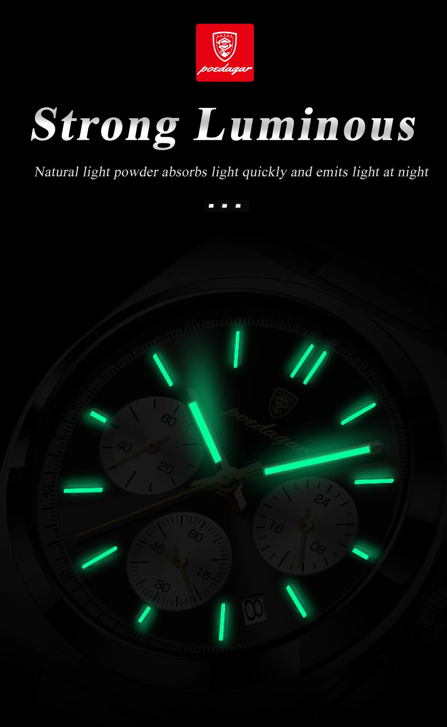 POEDAGAR Luxury Men's Watch Chronograph Date Stainless Steel Casual Man Clock Waterproof Luminous Fashion Quartz Watches For Men
