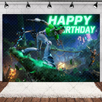 Fortnite Theme Happy Birthday Party Decoration Backdrop Shooting Game Alpaca Llama Supplies Background Baby Shower Kid Gifts