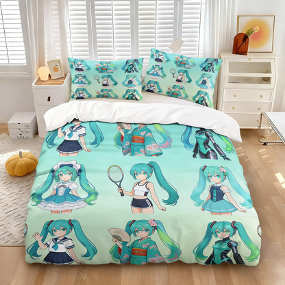 Set navlake za poplun Hatsune Miku u chibi stilu, slatka anime posteljina s jastučnicama, dekor za gaming sobu, spavaću sobu tinejdžera i djece, poklon za fanove