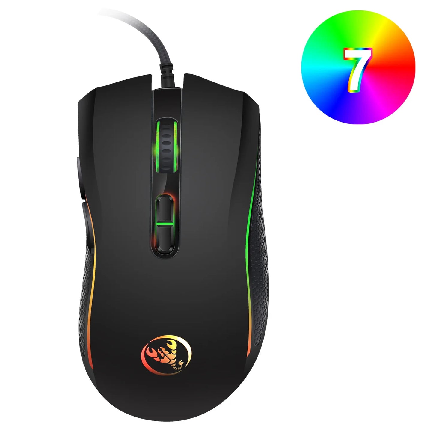 Hoogwaardige optische professionele gamingmuis met led-achtergrondverlichting in 7 heldere kleuren en ergonomisch ontwerp, 3200 DPI, voor LOL CS-gamers