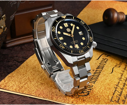 San Martin 44mm Men's Diver Watch Vintage MM300 Gilt Dial Sport NH35 Automatic Mechanical Sapphire Waterproof 300M C3 Lume SN0087