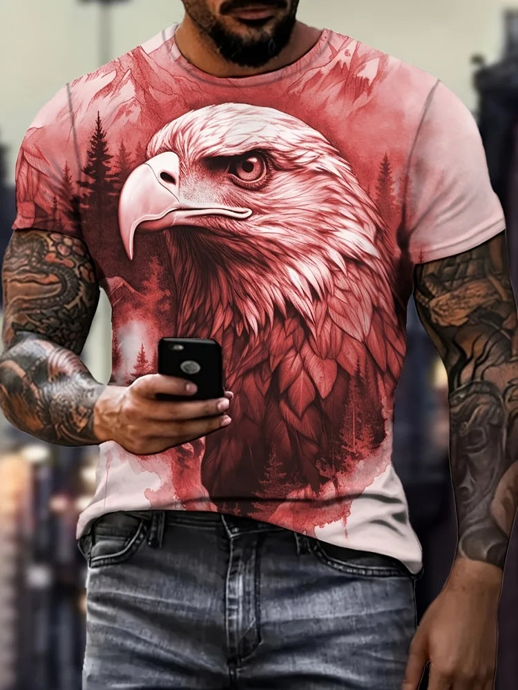 Men's Patriotic 3D Eagle Print T-Shirt Casual Crew Neck Short Sleeve Pullover for Summer Fashion Outdoor Activities Men's Clothing