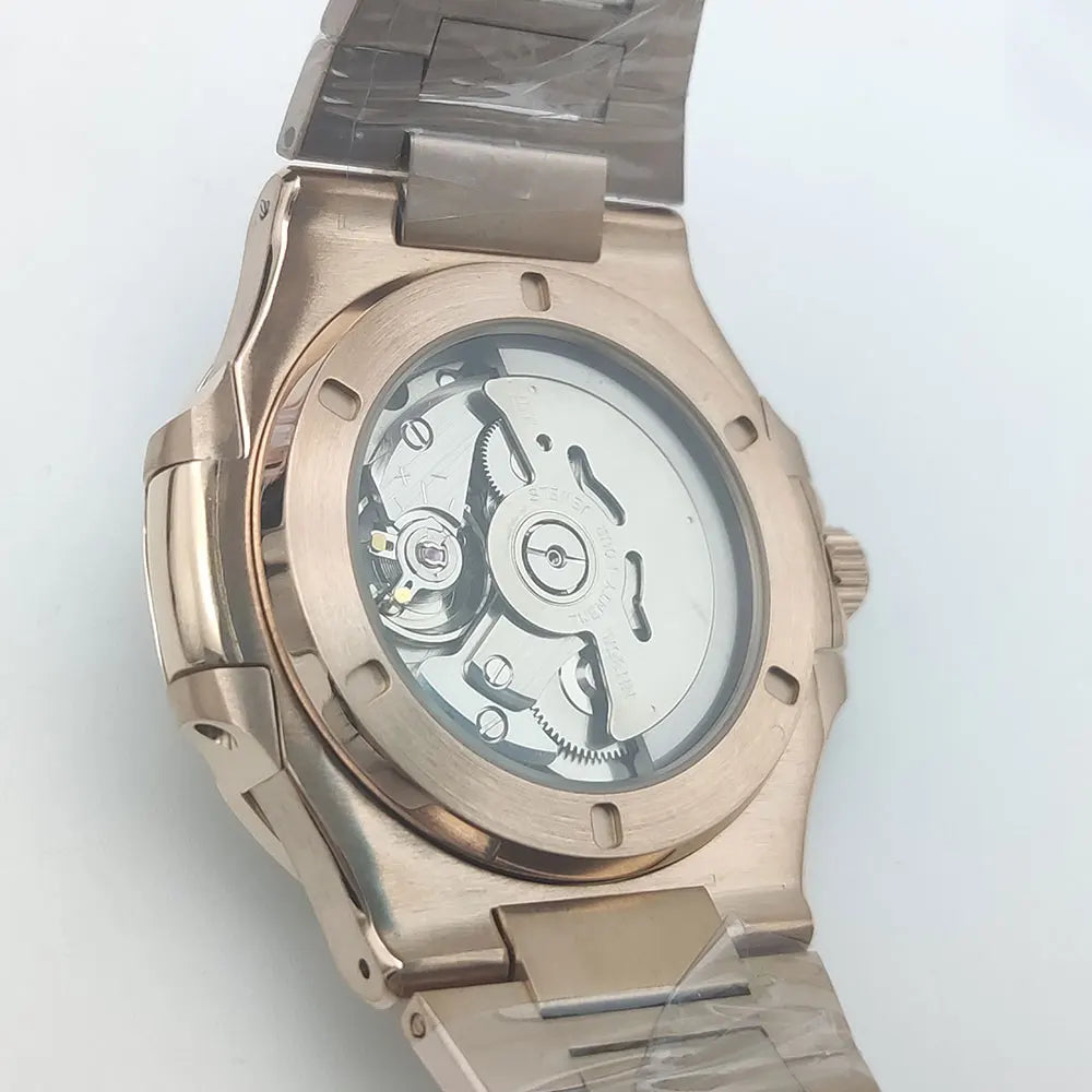Luxury Rose Gold 40MM Square NH38 Movement Automatic Mechanical Men's Watch Sapphire Crystal Date Stainless Steel Strap