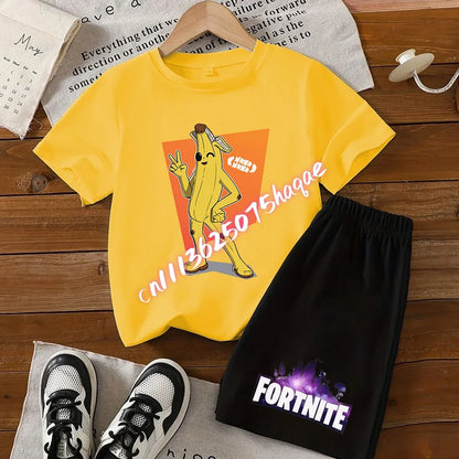 Fortnite Series T-shirt Shorts Suit for Children Hot Game Top and Pants Set Summer Cute Home Loungewear Outfit Birthday Gift