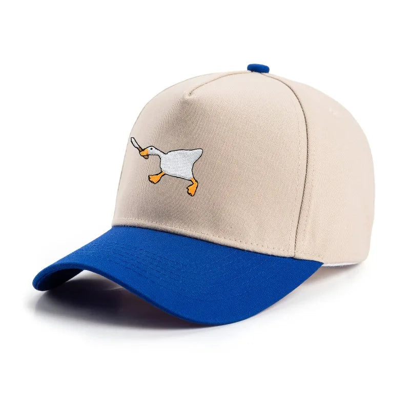 Embroidered baseball cap with goose pattern for men and women, casual and fashionable city style duckbill cap