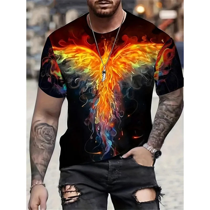 Dragon Phoenix -kuvioinen miesten T-paita, eläinaiheinen 3D-painettu T-paita, kesäinen rento lyhythihainen O-kaulainen oversize-katupaita