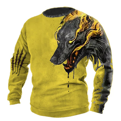 Summer Vintage T-shirt Male Long Wolf Print 3D T Shirts Tops Men's Clothing Streetwear Oversized Clothing O-neck Graphic Tees