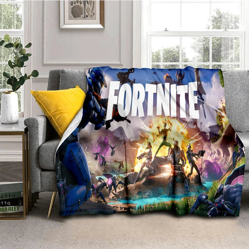 3D F-Fortnites Cartoon Game Flannel Blanket Soft Warm Throw Blanket for Bedroom Living Room Bed Travel Camping Picnic Gift