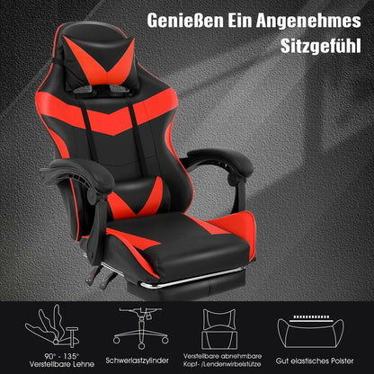 Ergonomic Gaming Chair with Massage Function, Adjustable Reclining Computer Chair with Footrest, Lumbar Support, Headrest & Armrests