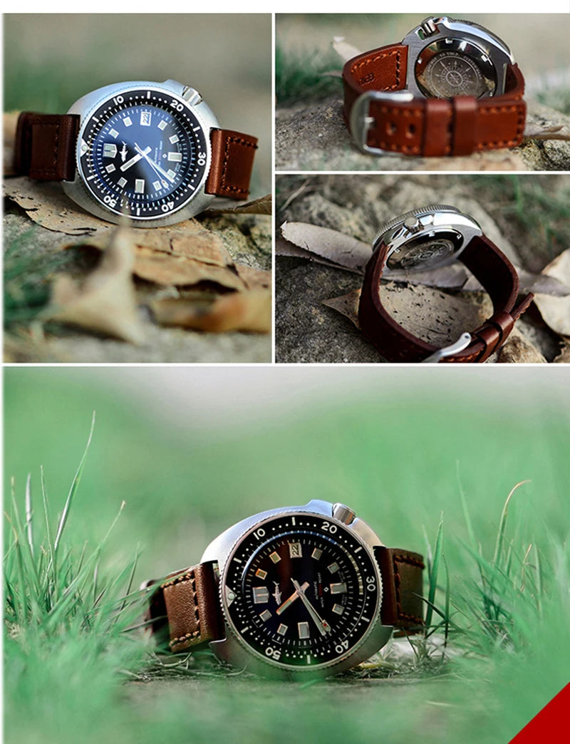 HEIMDALLR Turtle Mechanical Watch Men Captain Willard Watch Sapphire Crystal C3 Luminous NH35 Automatic Steel 200M Dive Watches