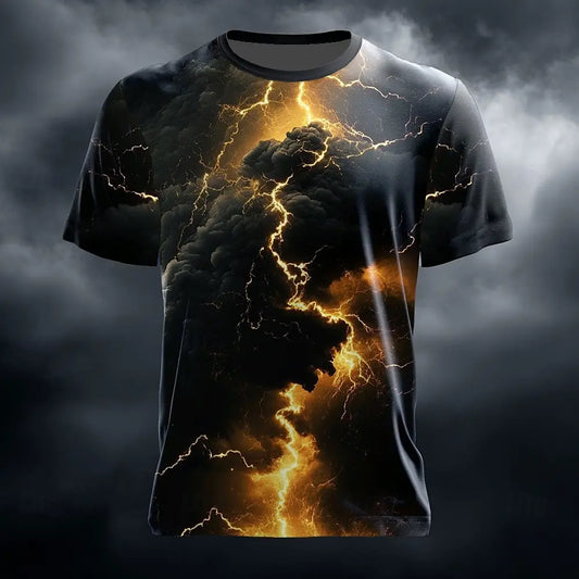 Men's Optical Illusion Lightning T-Shirt Short Sleeve T-Shirt 3D Print Crew Neck Shirt Casual Summer Spring All Seasons Clothing