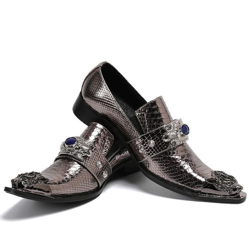 Men's Luxury White Gold Metal Toe Oxford Elegant Loafers Slip-On Dress Shoes Formal Wedding Party PU Leather Shoes Size 38-46