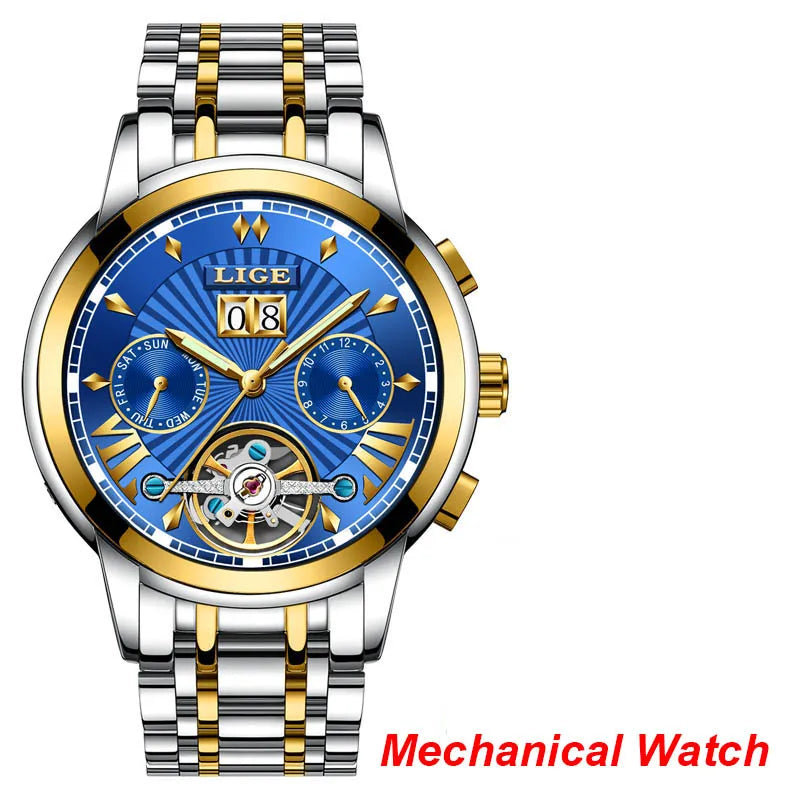 Orologi da polso meccanici automatici da uomo LIGE – Orologio di lusso di alta gamma con tourbillon, modello elegante e impermeabile, ideale per il lavoro o le occasioni formali.