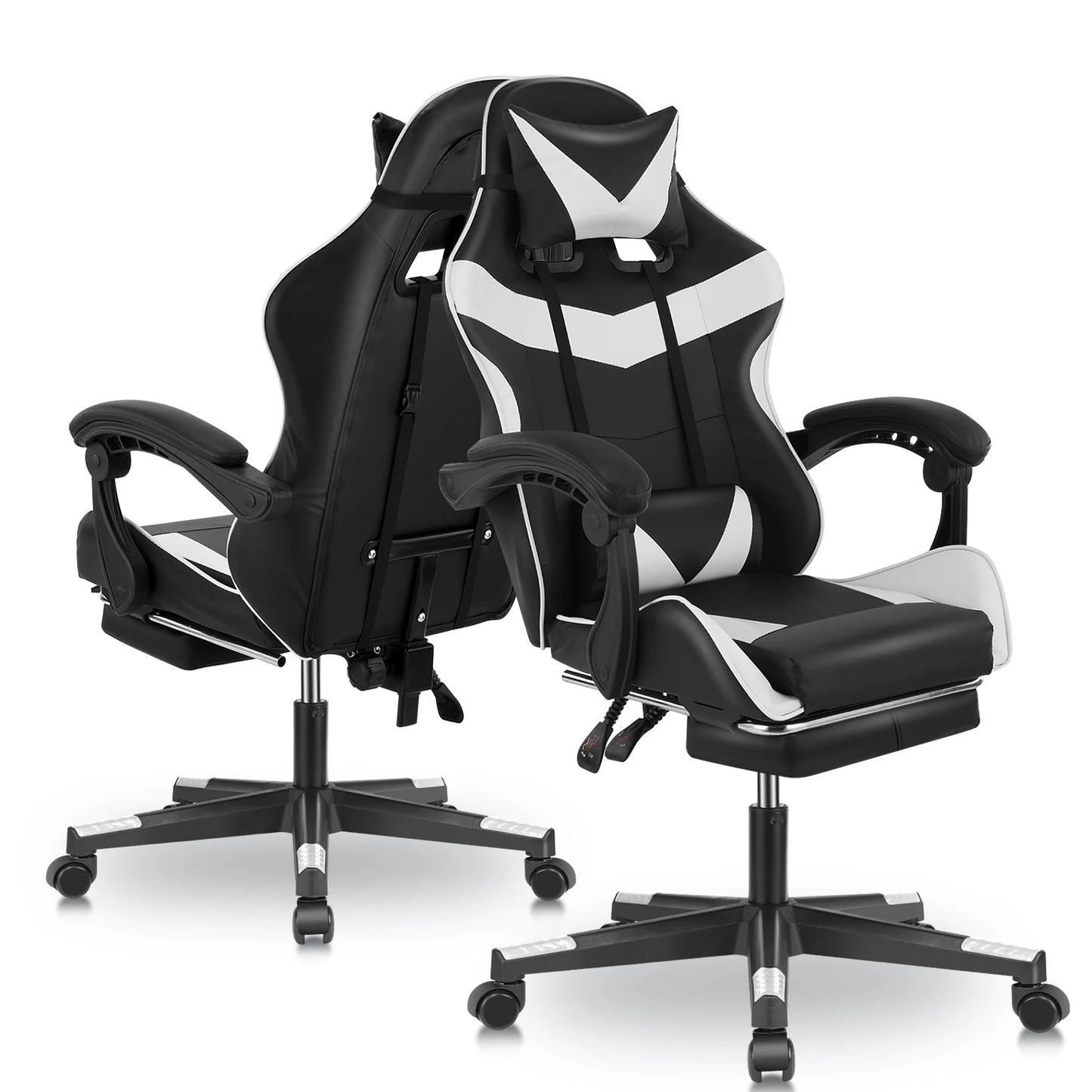 Ergonomic Gaming Chair with Massage Function, Adjustable Reclining Computer Chair with Footrest, Lumbar Support, Headrest & Armrests