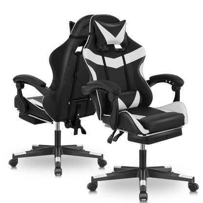 Ergonomic Gaming Chair with Massage Function, Adjustable Reclining Computer Chair with Footrest, Lumbar Support, Headrest & Armrests