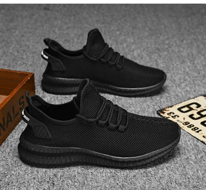 Zapatillas deportivas informales antideslizantes para hombre, transpirables, para correr al aire libre, entrenar, hacer senderismo y practicar deportes; zapatillas con cordones de tejido de punto para actividades al aire libre