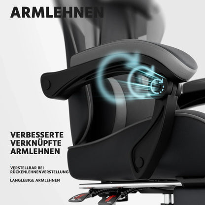 Ergonomic Gaming Chair with Lumbar Support, Adjustable Reclining PC Gaming Chair, Breathable PU Leather Office Chair, 200kg Heavy Duty