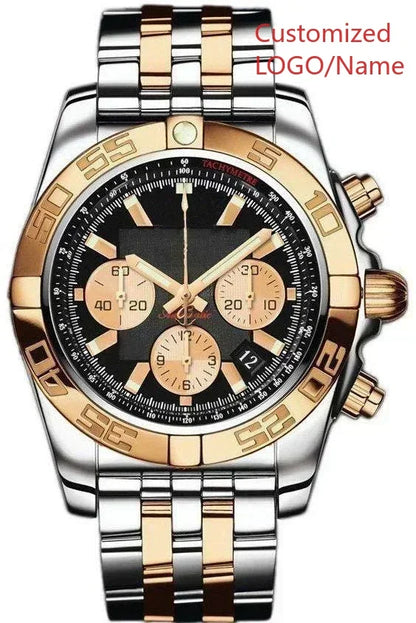 A989 Store Customized Watch Fashion Sport Quartz Watch for Men Chronograph Sapphire Glass Silver Rose Rotating Bezel