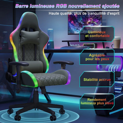 Ergonomic Gaming Chair with Massage Function, RGB LED Lights, Reclining Gaming Chair with Footrest, Adjustable Height PU Leather Office Gaming Chair