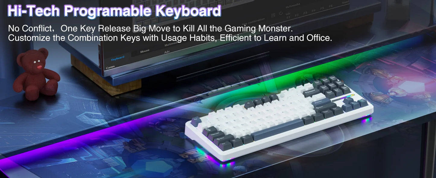 AULA F87 Pro Gasket Gaming Mechanical Keyboard 75% TKL Layout Wireless Hot-Swap RGB Custom Bluetooth Keyboard 2024 New Colors