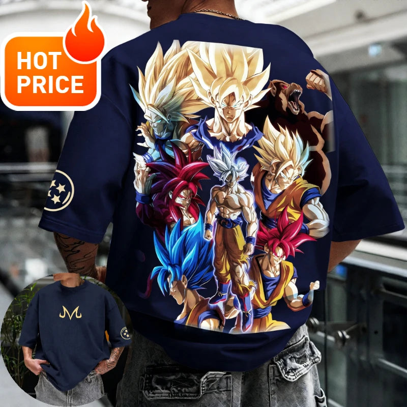 2026 Summer Dragon Ball T-shirt 100% Cotton Goku All Forms Print Oversized Gym Streetwear Unisex Retro Tee for Adults Kids