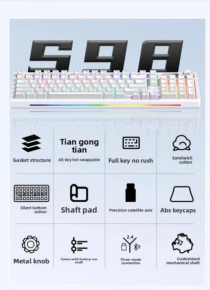 AULA S98 Lipstick Liquid Foundation Series Wireless Keyboard Hot-swappable E-sports Gaming Office Long Life Laptop Accessories