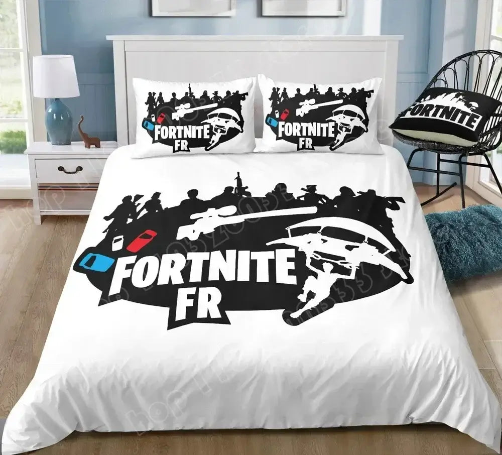 Juego de cama Fortnite con funda nórdica de 3 piezas, diseño 3D, ropa de cama para dormitorio, gaming, anime y dibujos animados, funda de almohada, decoración de habitación, regalo