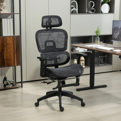 Ergonomic Office Chair with Lumbar Support, Adjustable Headrest, Footrest, Armrests, Reclining Mesh Desk Chair for Home Office